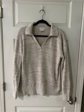 LOFT Softies Plush Collared Pullover Sweater - Light Beige
